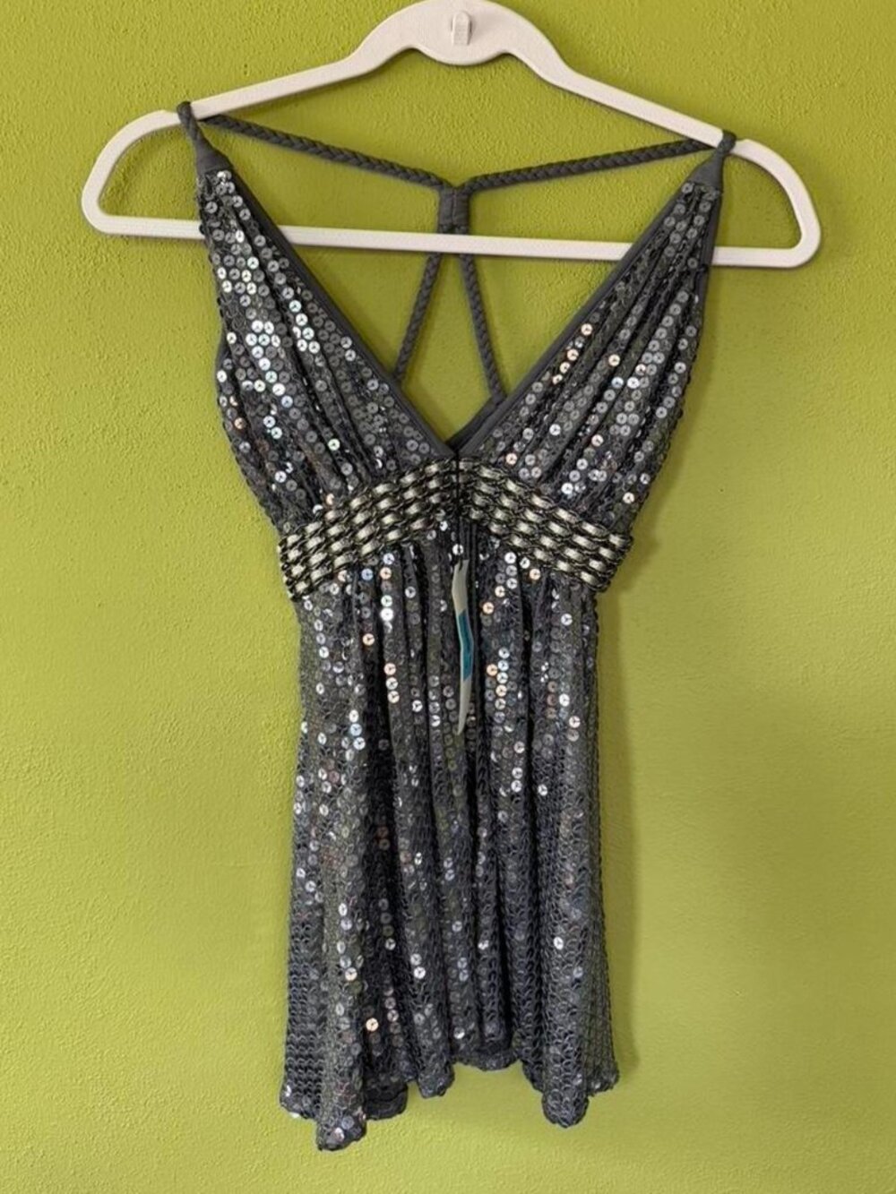 Silver Sparkly Y2K Mob Wife Aesthetic 2000s Sky Brand Designer Sequin Top